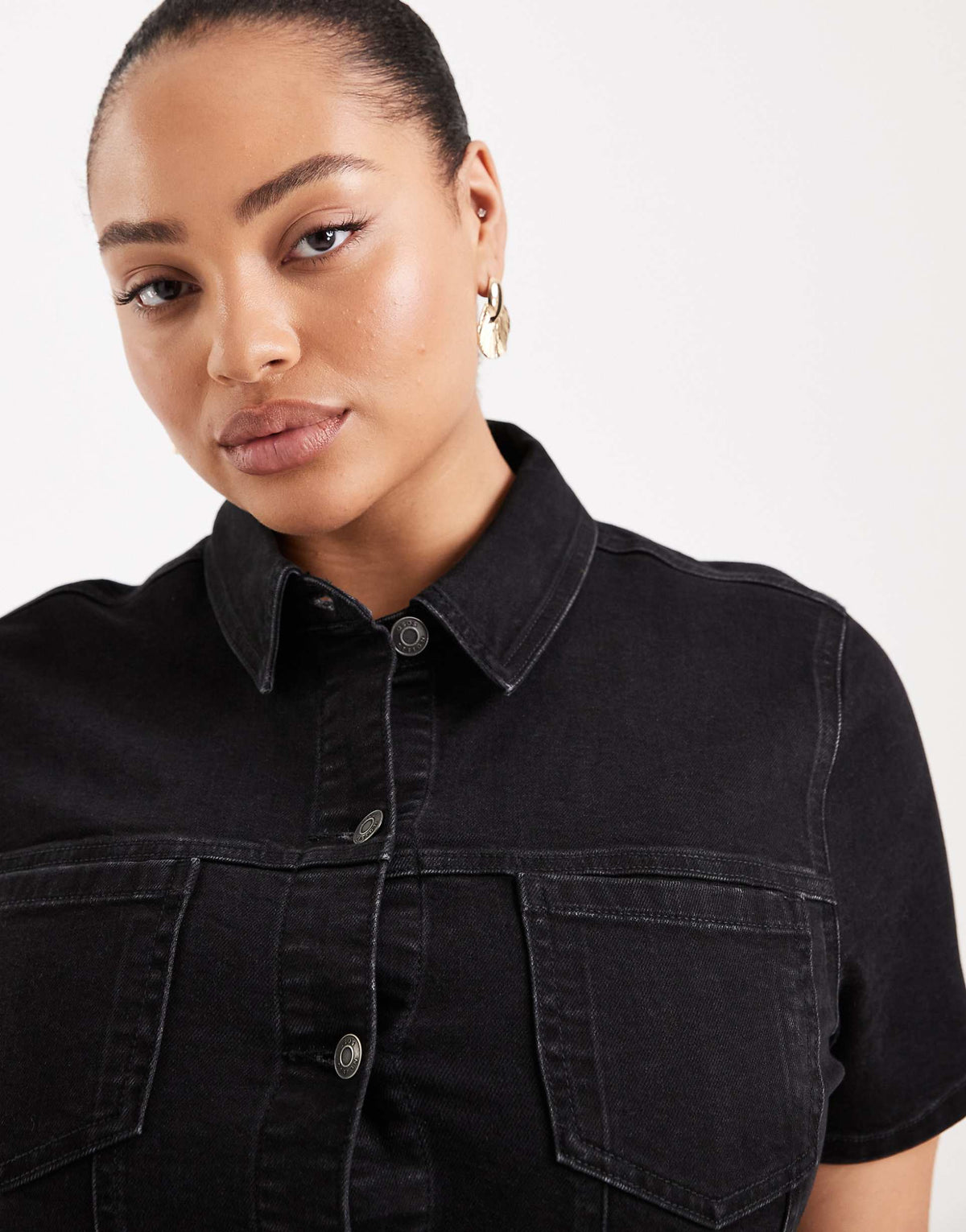 ASOS DESIGN Curve denim fitted mini shirt dress in black