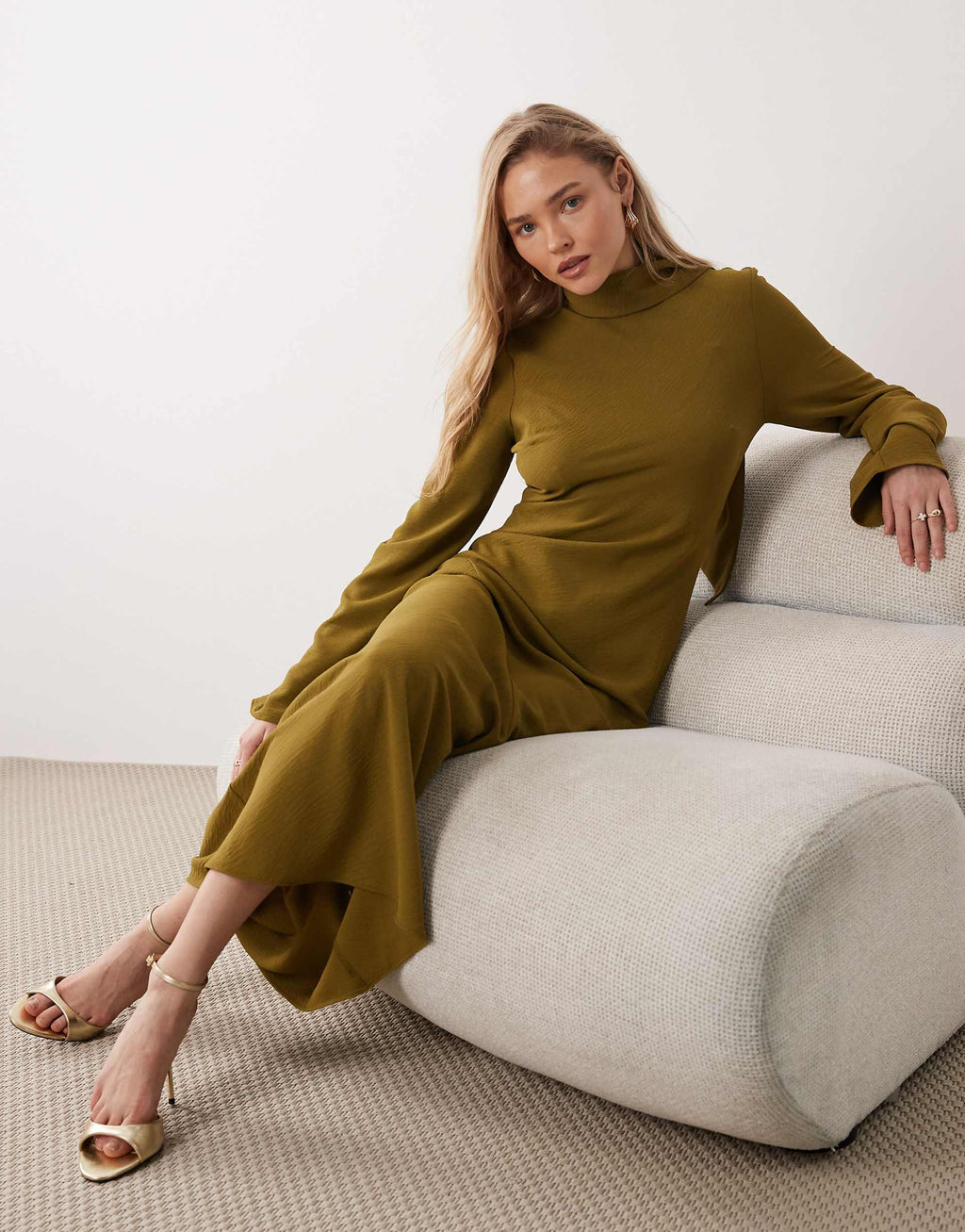 ASOS DESIGN high neck scarf detail maxi dress in olive