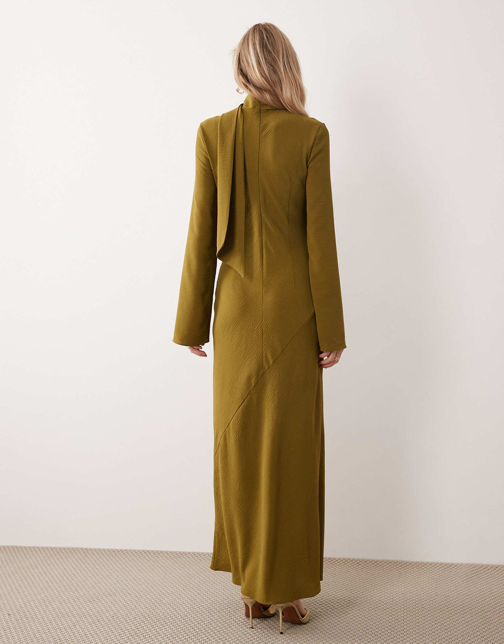 ASOS DESIGN high neck scarf detail maxi dress in olive