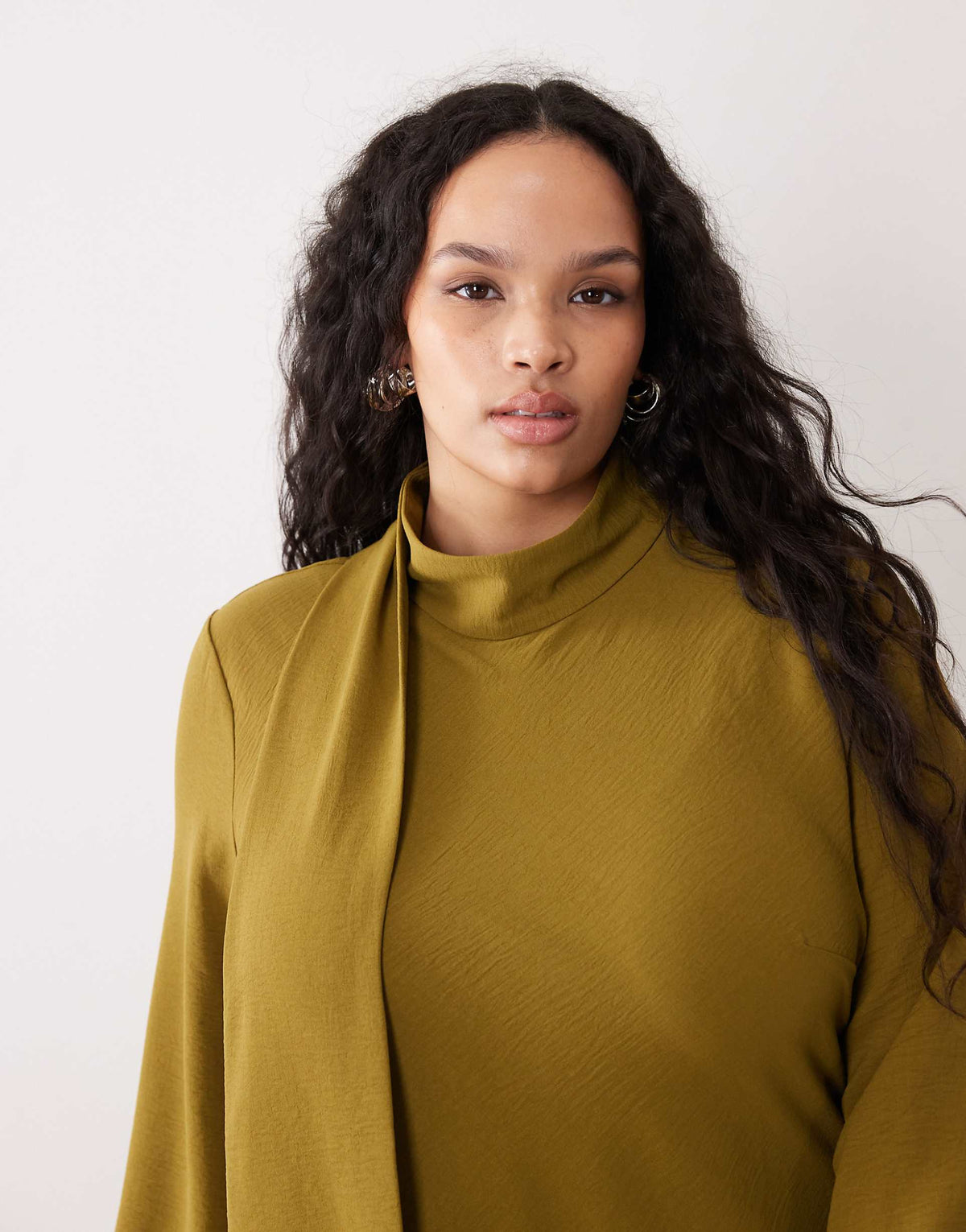 ASOS DESIGN Curve high neck scarf detail maxi dress in olive