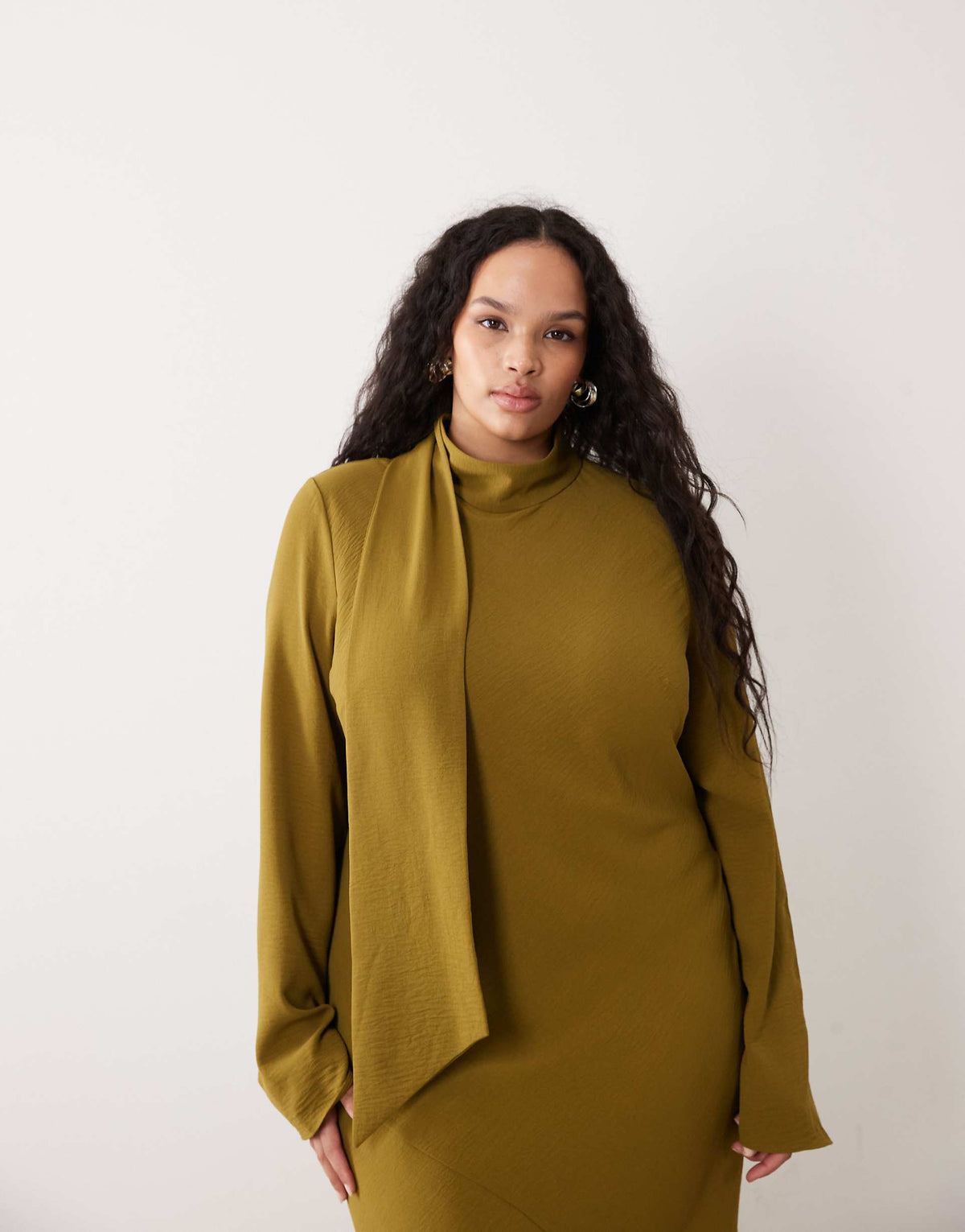 ASOS DESIGN Curve high neck scarf detail maxi dress in olive