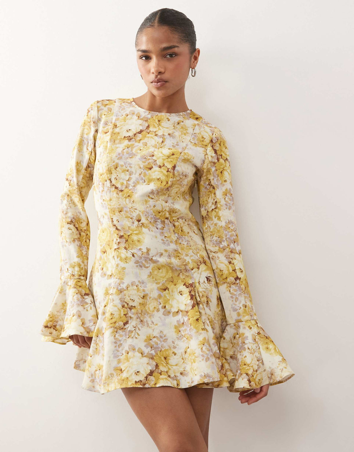 Monki floaty long sleeve mini dress in floral print