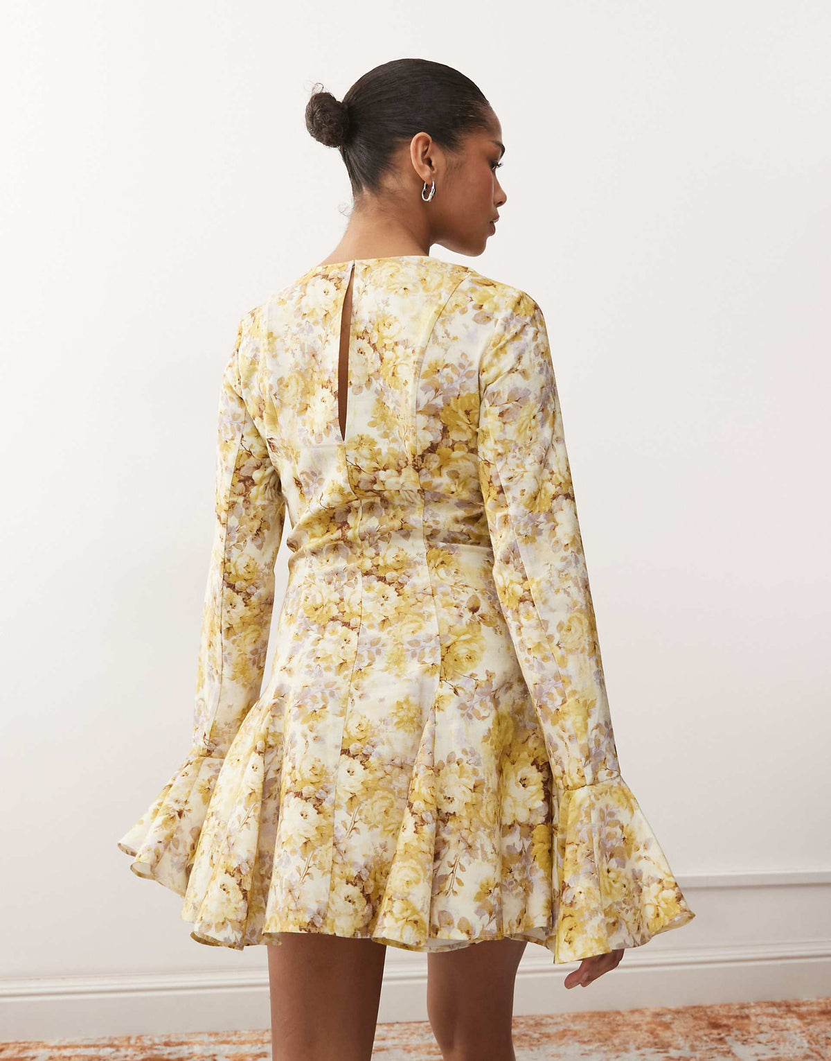 Monki floaty long sleeve mini dress in floral print