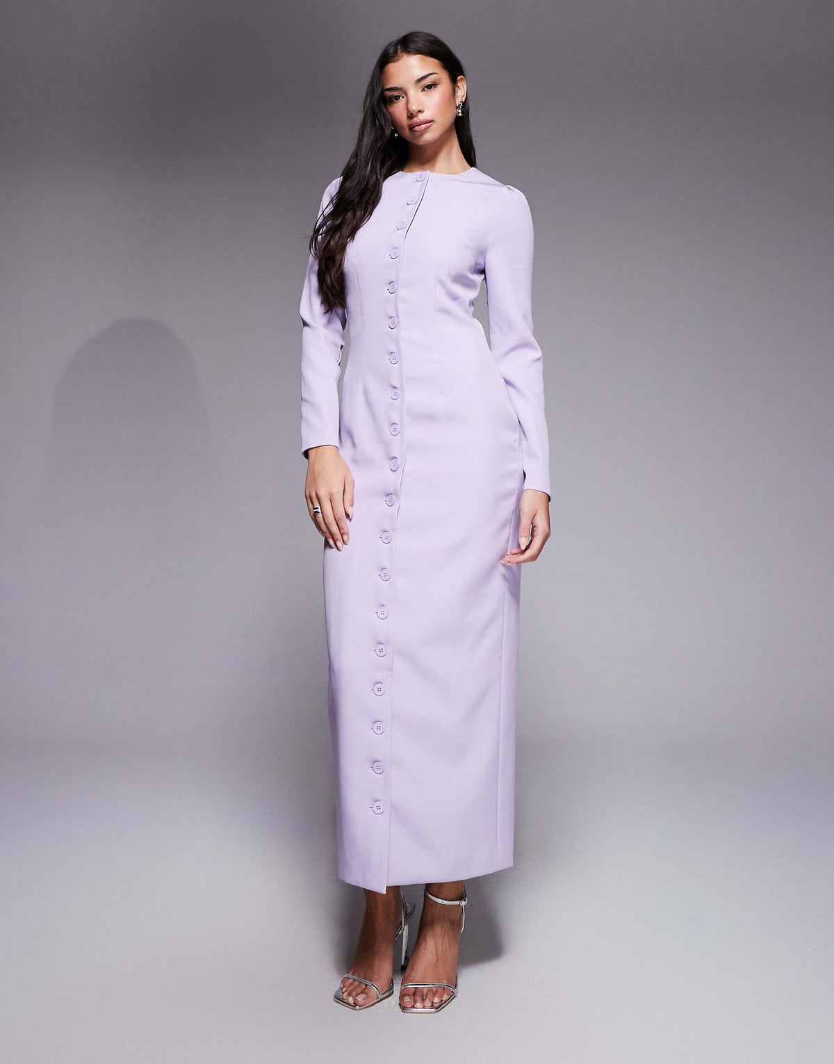 Kaiia exclusive tailored long sleeve button up maxi dress in lilac