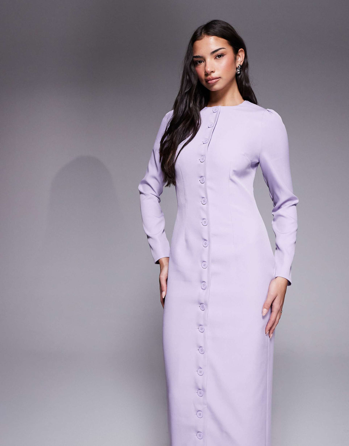 Kaiia exclusive tailored long sleeve button up maxi dress in lilac