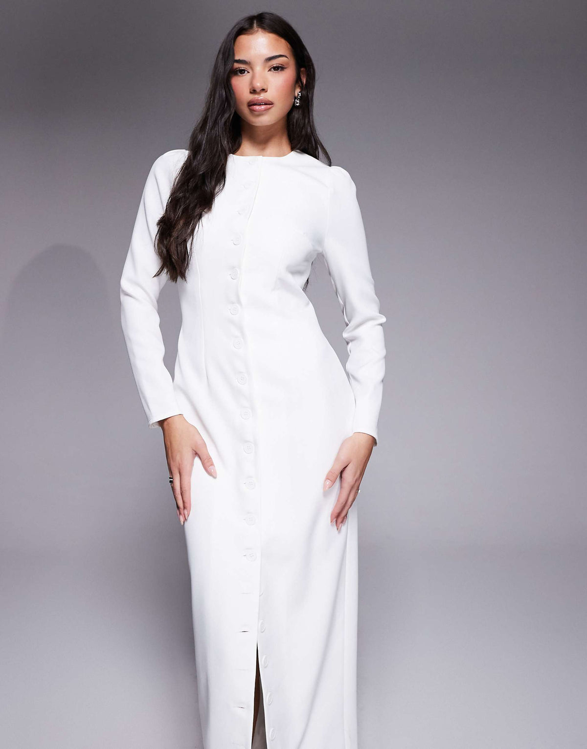 Kaiia exclusive tailored long sleeve button up maxi dress in white