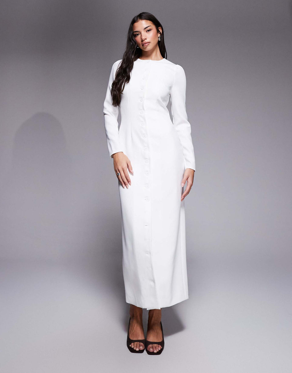 Kaiia exclusive tailored long sleeve button up maxi dress in white
