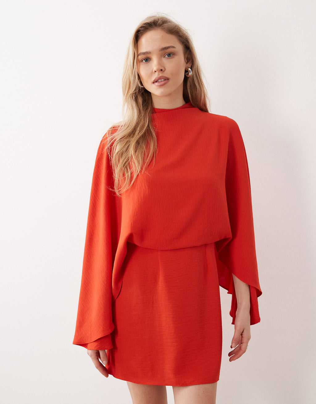 ASOS DESIGN cape detail draped mini dress in burnt orange