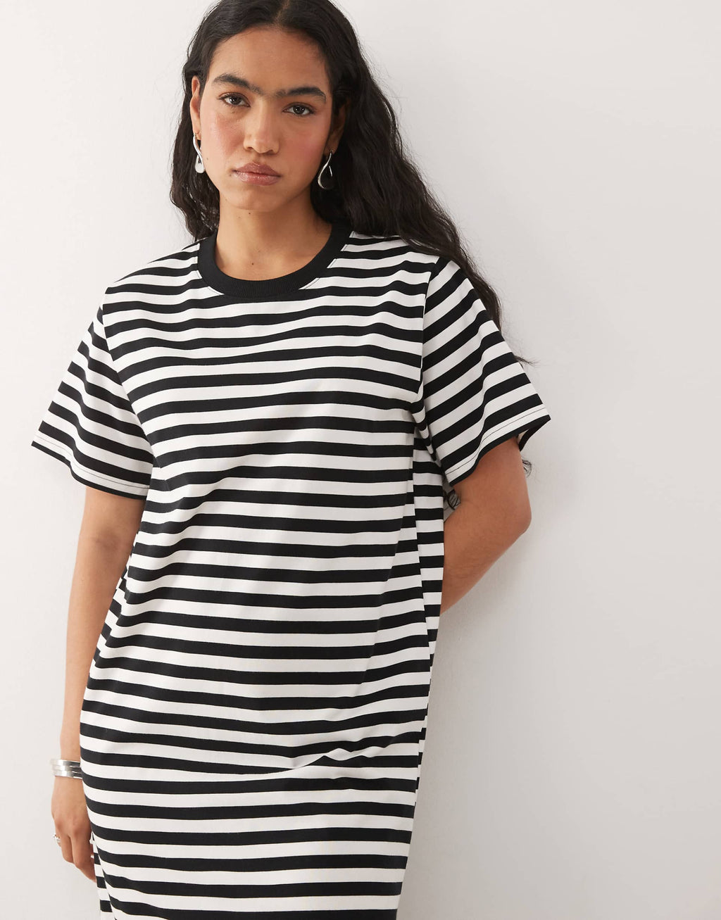 Noisy May midi T-shirt dress in black stripe