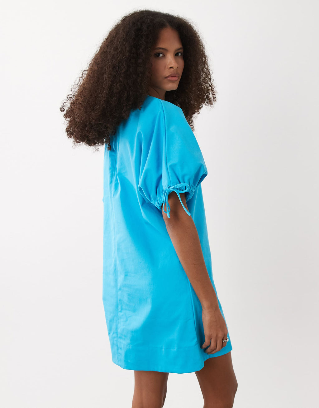 ASOS DESIGN crew neck mini dress with tie sleeve detailing in turquoise