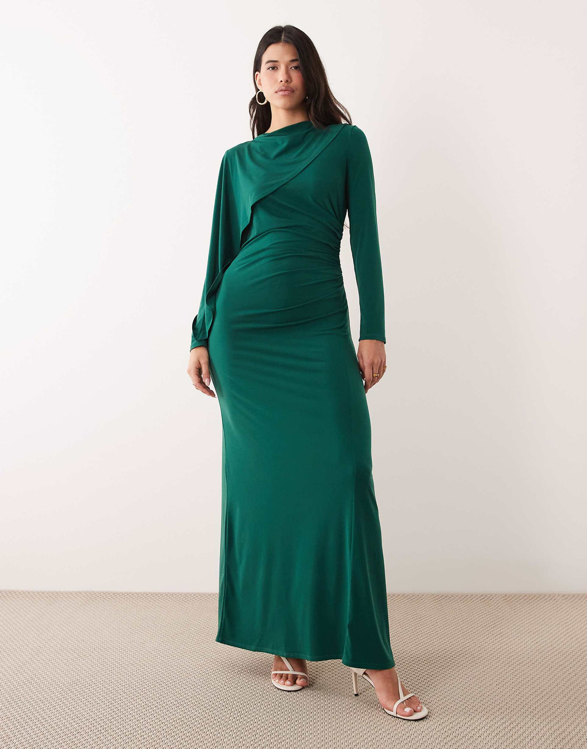 Daska slinky cape detail maxi dress in emerald green