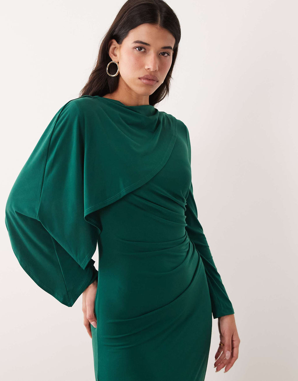 Daska slinky cape detail maxi dress in emerald green
