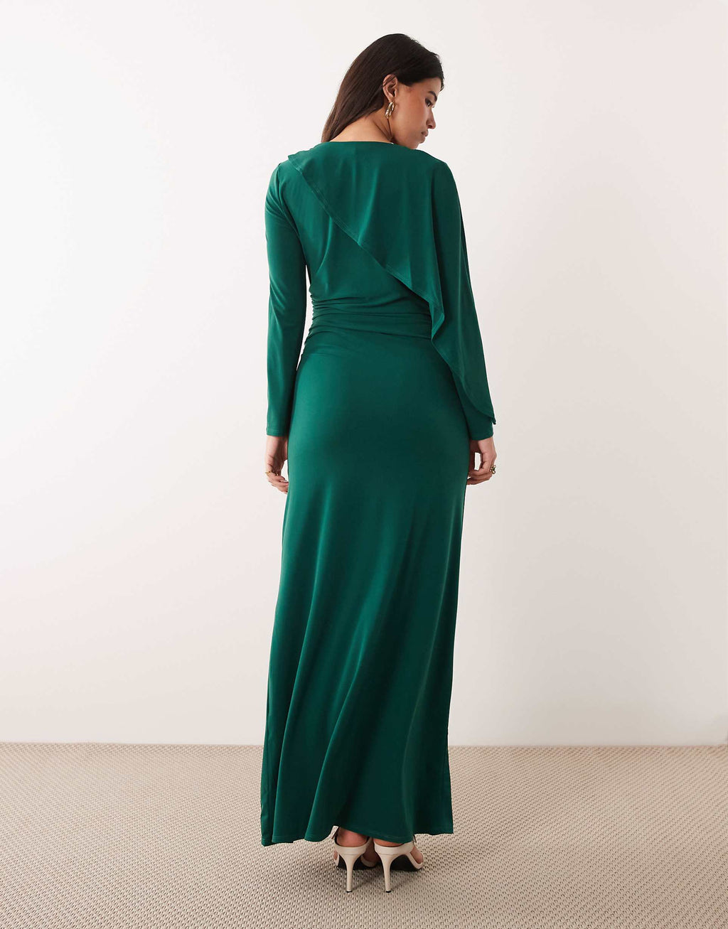 Daska slinky cape detail maxi dress in emerald green