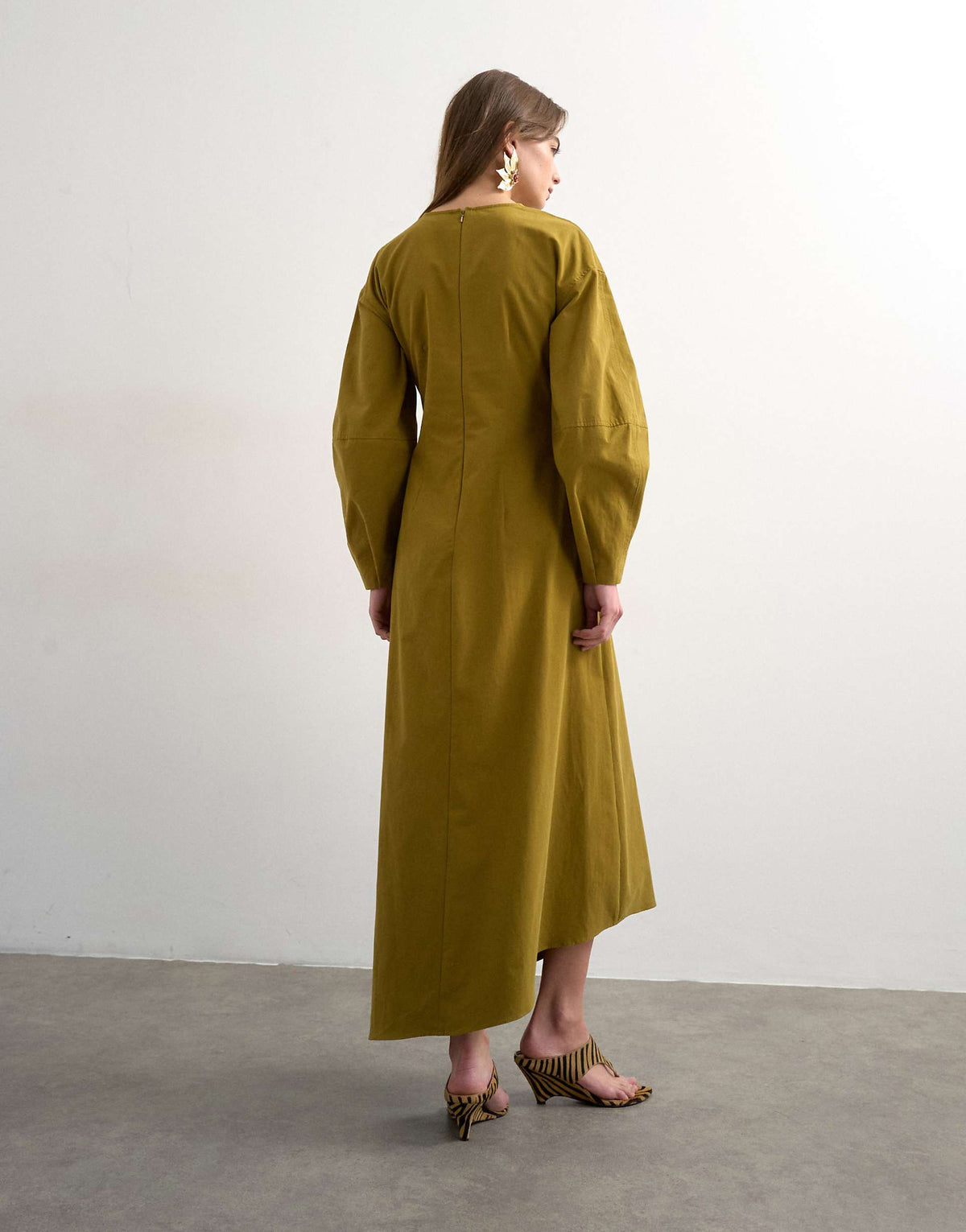 Topshop knot detail midi dress with asymmetric hem in khaki green