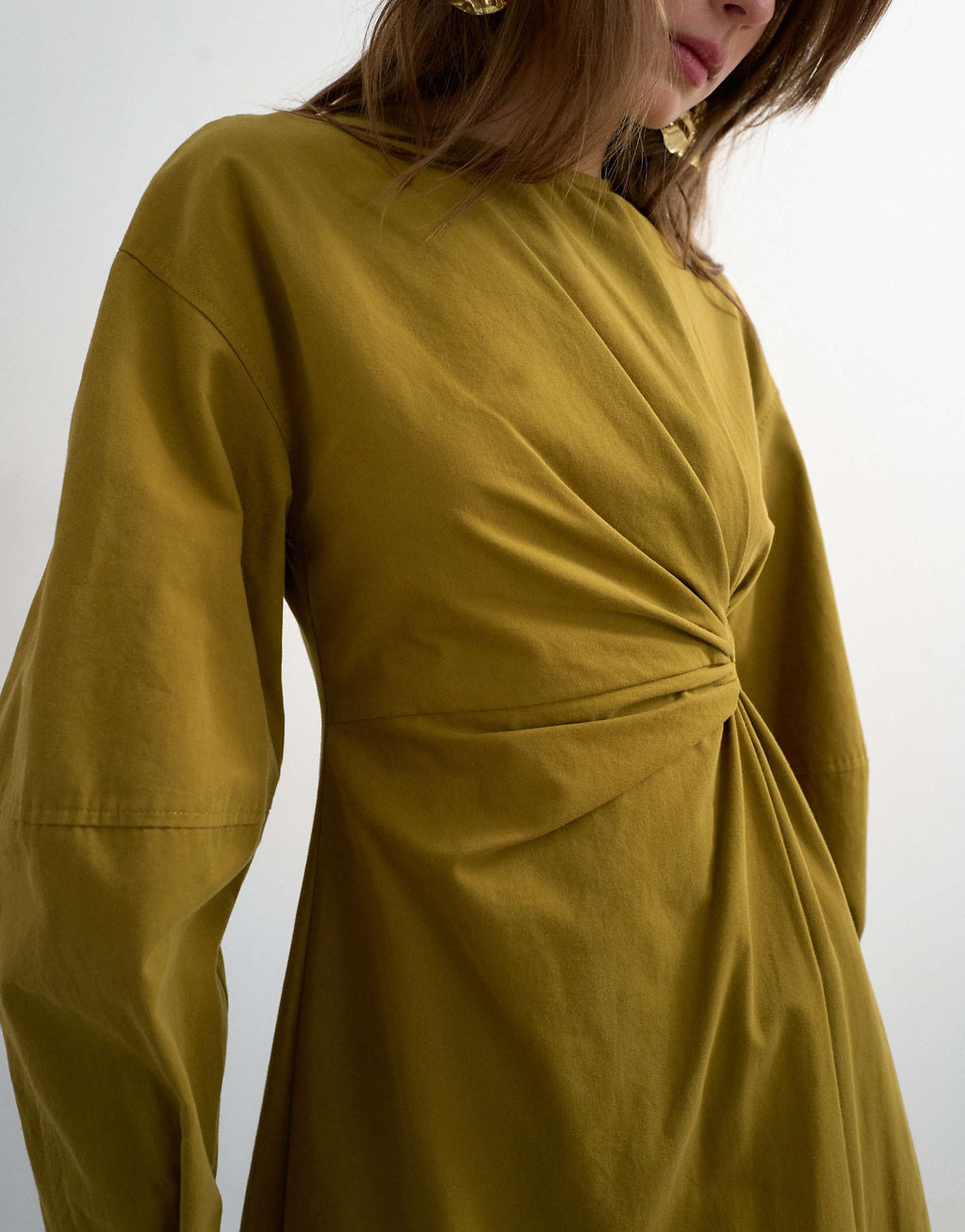 Topshop knot detail midi dress with asymmetric hem in khaki green