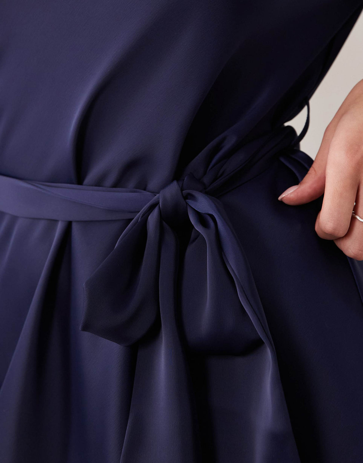 YAS high neck long sleeve satin mini dress in navy
