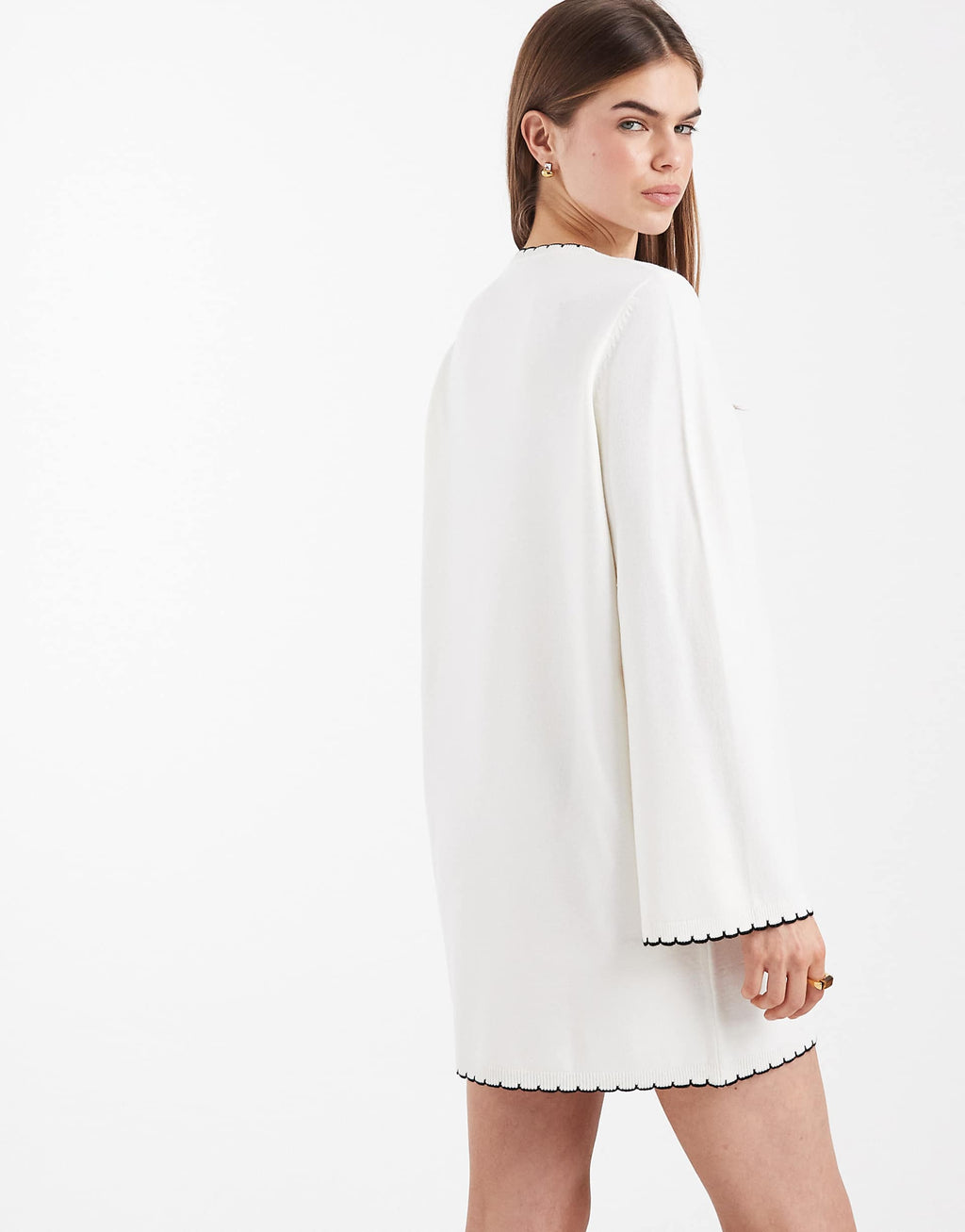 Miss Selfridge blanket stitch dress in cream with black tipping