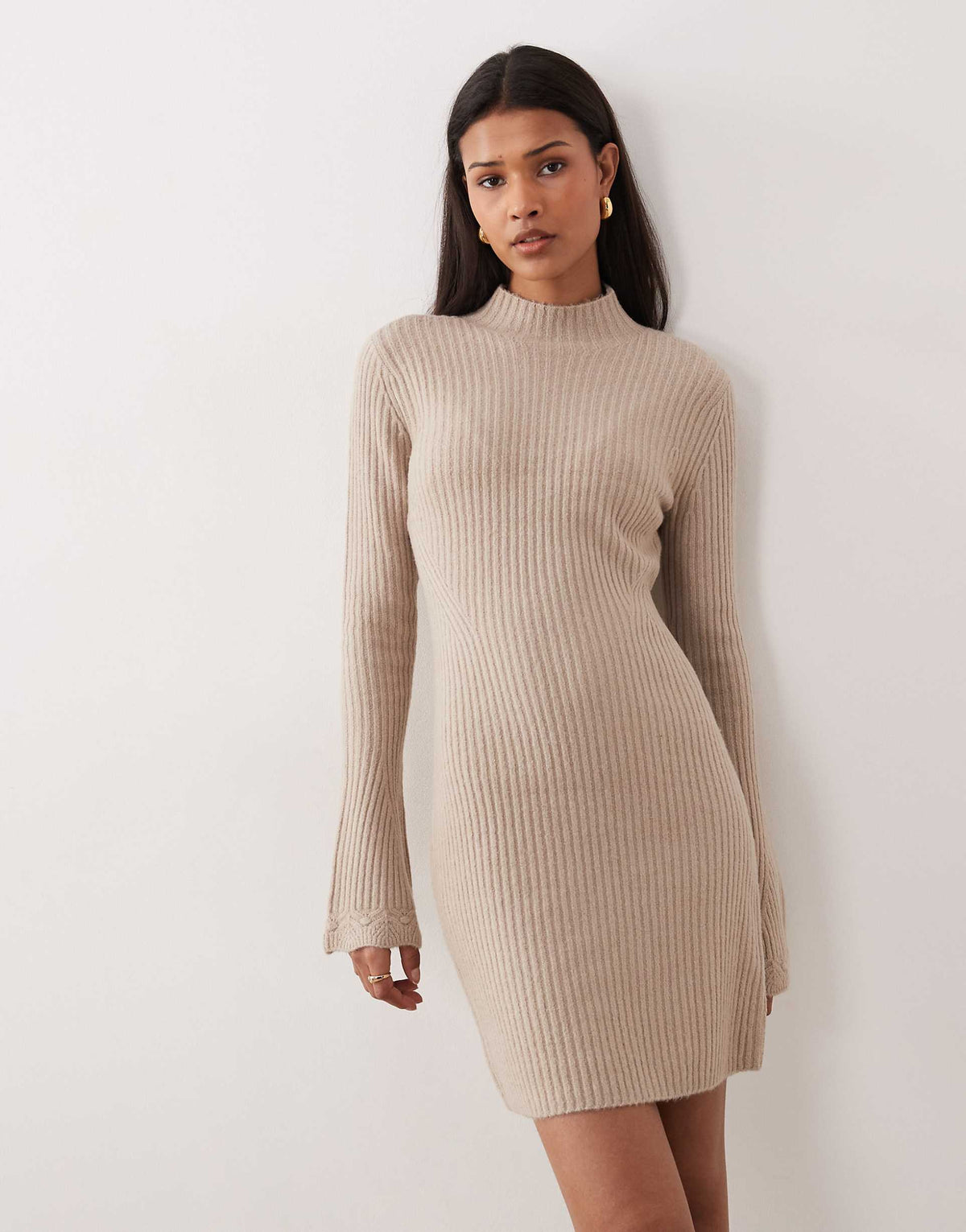 Abercrombie & Fitch mock neck sweater midi dress in cream