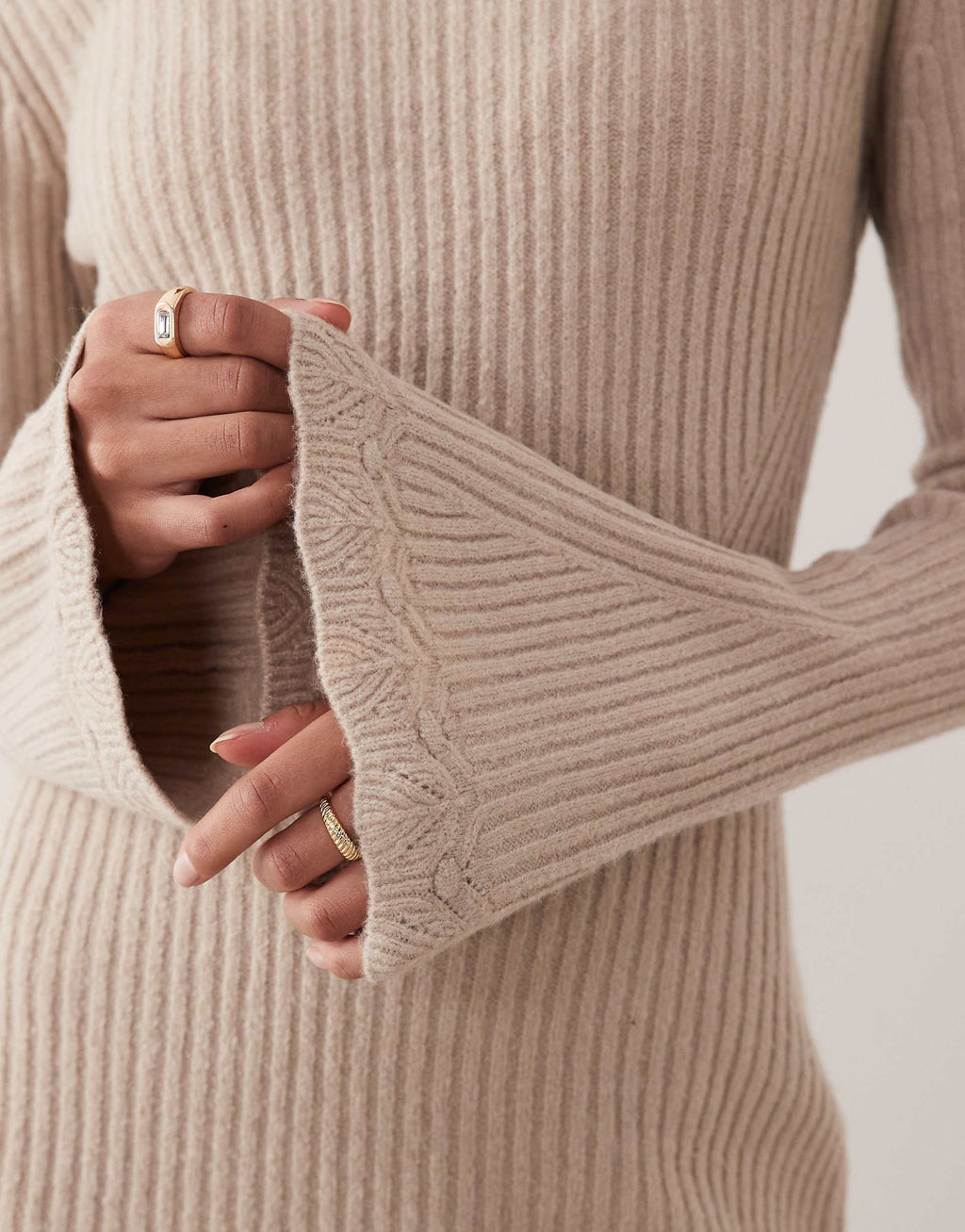 Abercrombie & Fitch mock neck sweater midi dress in cream