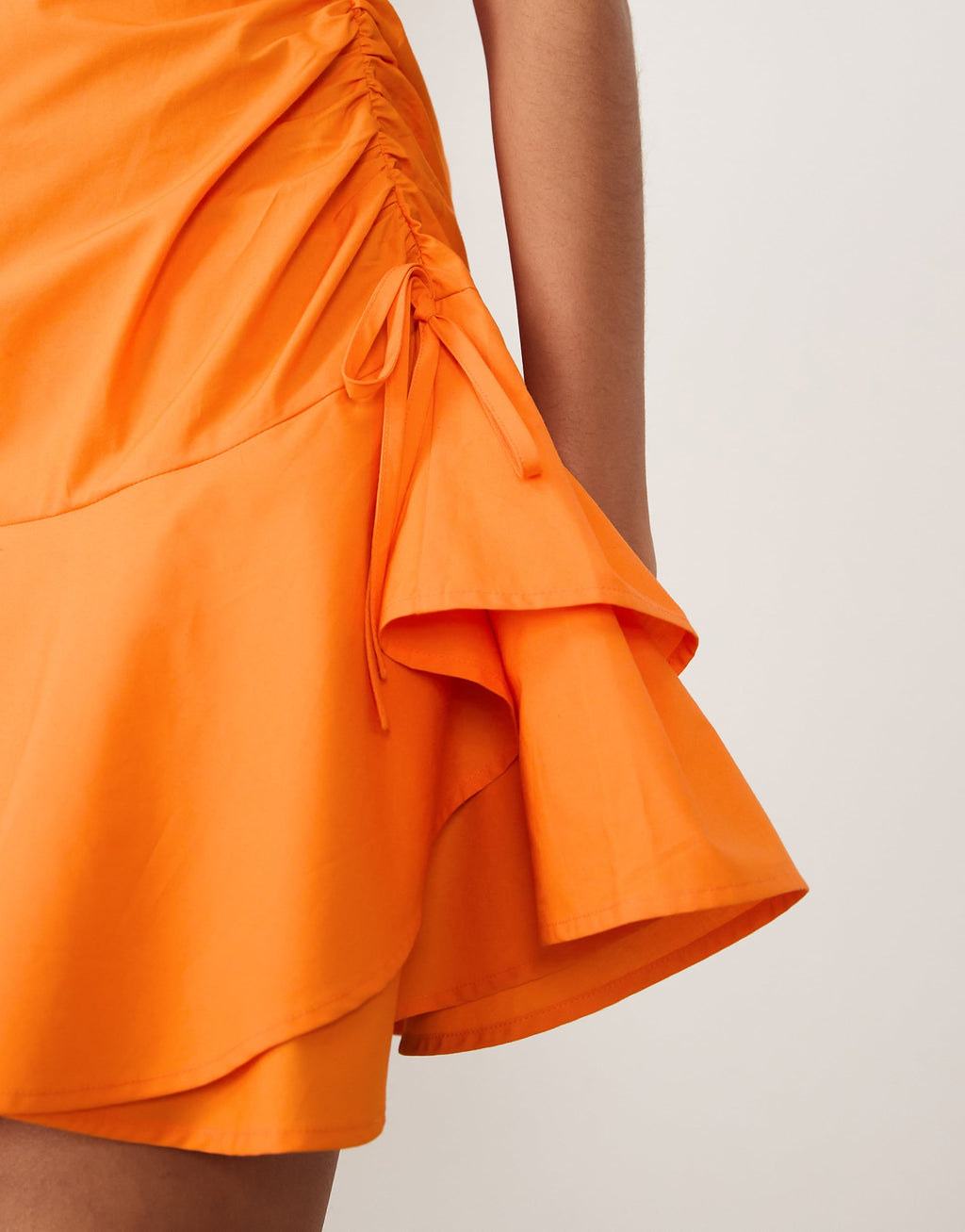 ASOS DESIGN poplin short sleeve mini dress with ruching tie waist detail in tangerine orange