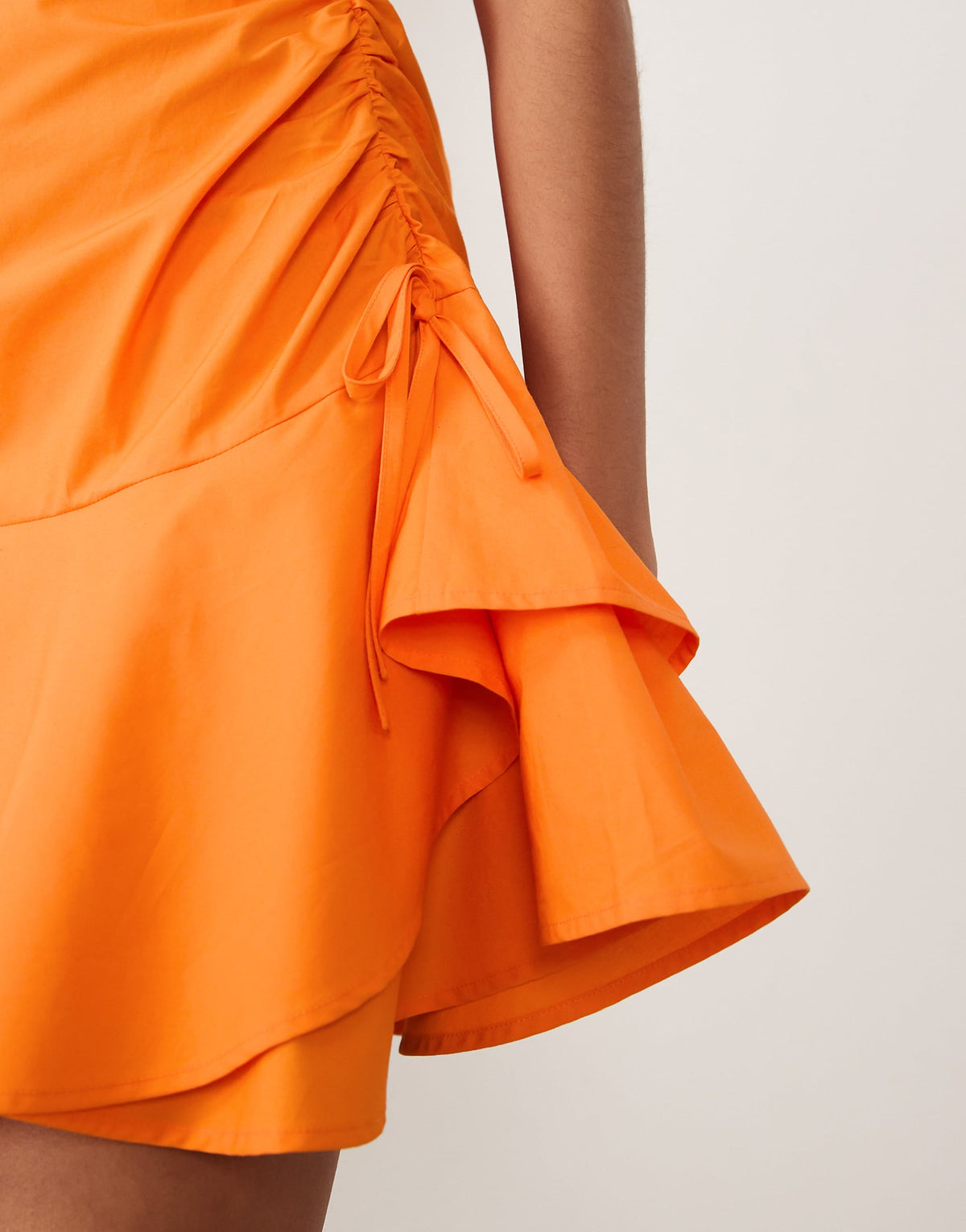ASOS DESIGN poplin short sleeve mini dress with ruching tie waist detail in tangerine orange