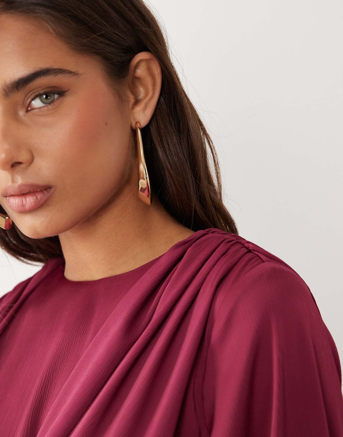 ASOS DESIGN fluted sleeve draped maxi dress in raspberry