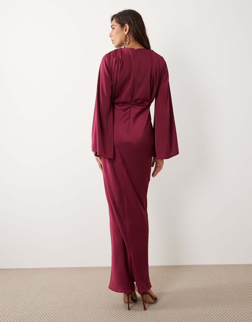 ASOS DESIGN fluted sleeve draped maxi dress in raspberry