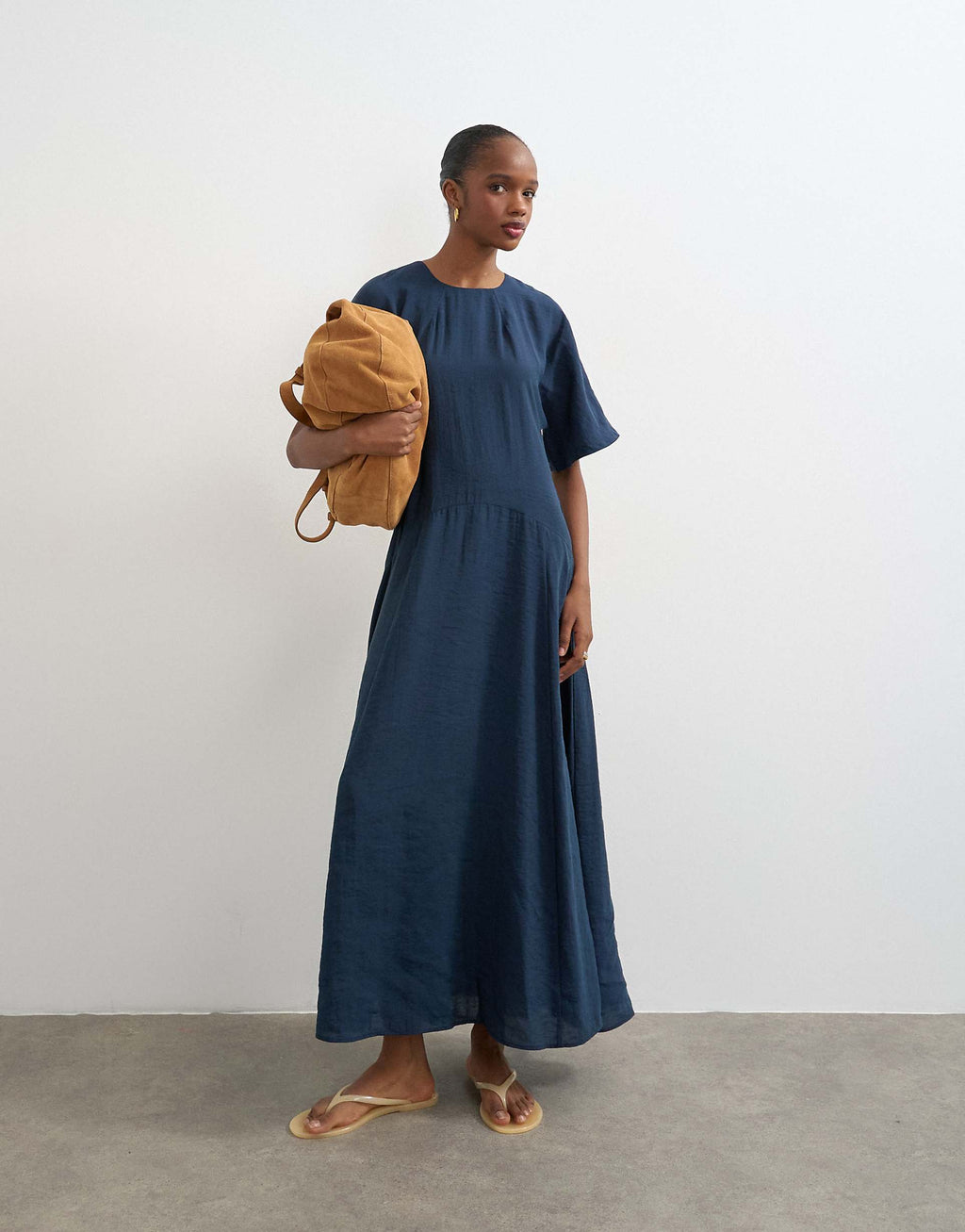 Topshop cupro dropped waist maxi t-shirt dress in navy