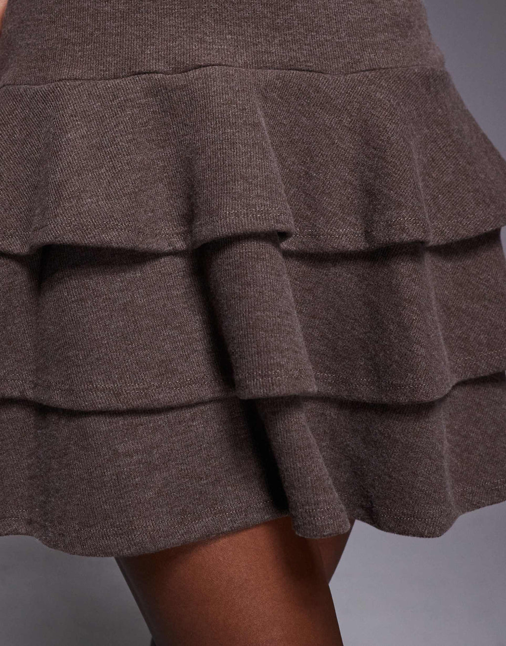 ASOS DESIGN supersoft long sleeve tiered rara skirt mini dress in coffee