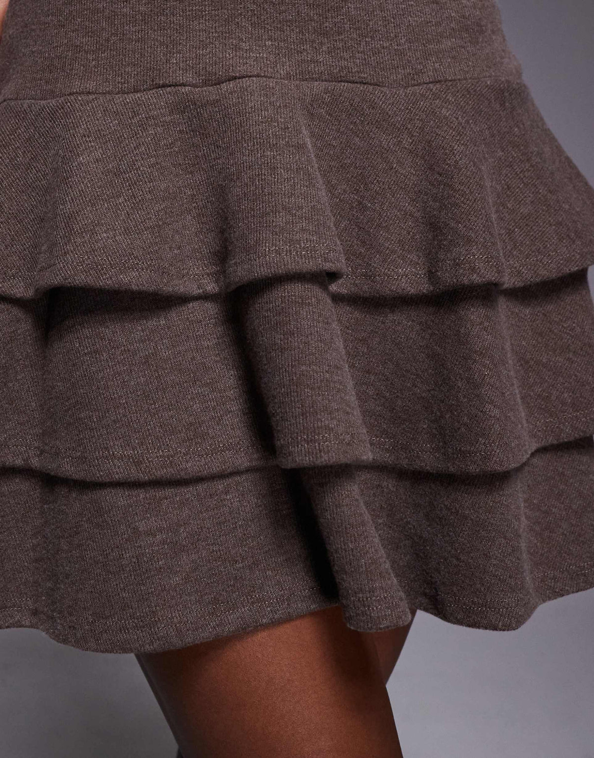 ASOS DESIGN supersoft long sleeve tiered rara skirt mini dress in coffee