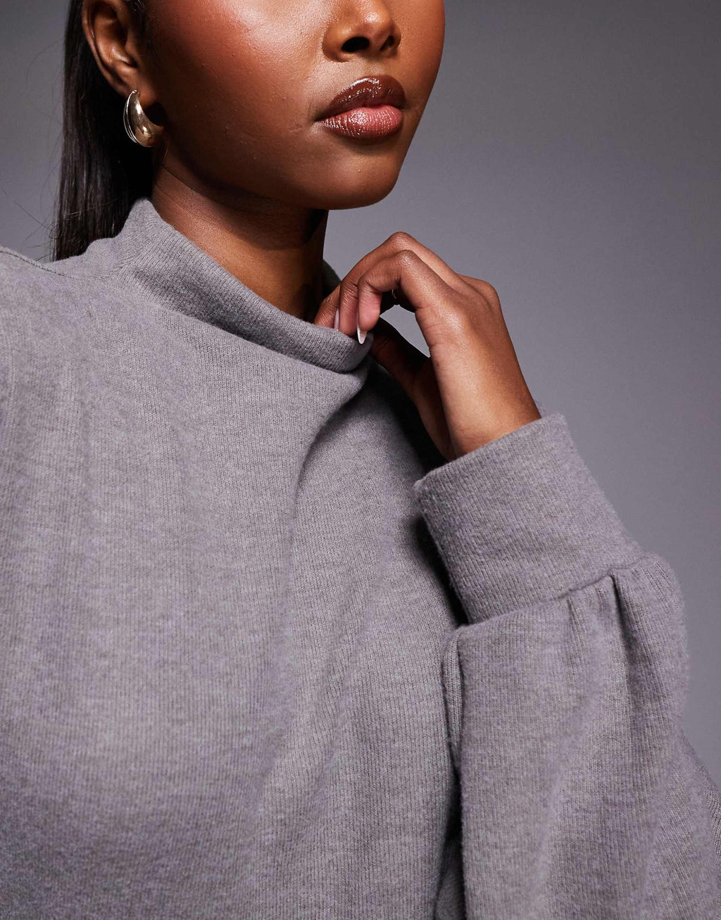 ASOS DESIGN super soft balloon long sleeve mini dress in charcoal heather