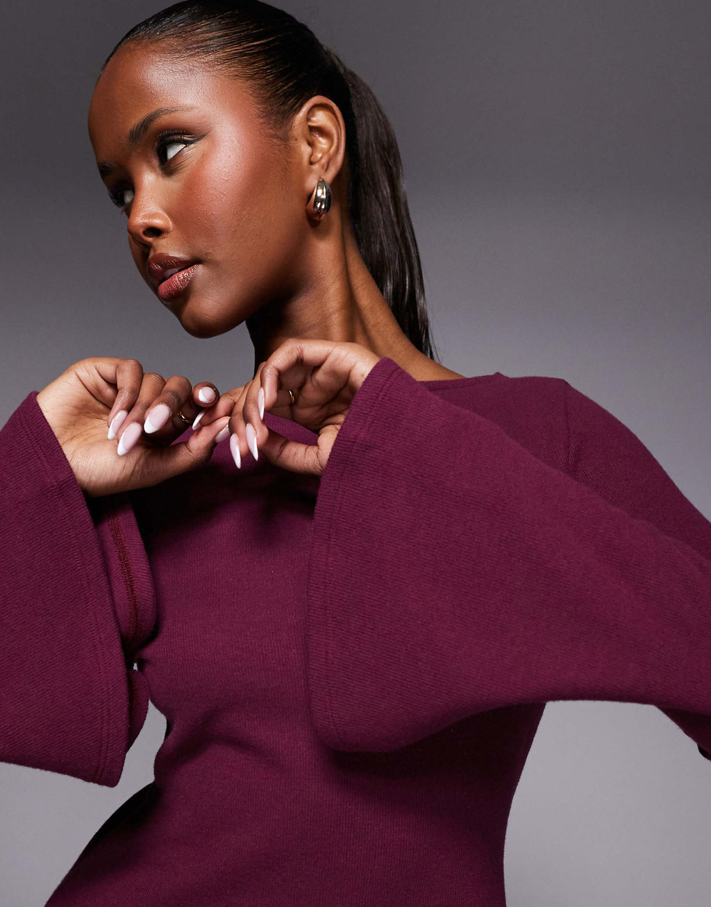 ASOS DESIGN super soft flute sleeve mini dress in fig
