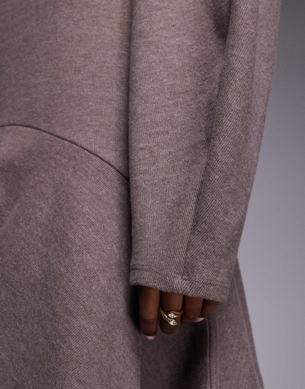 ASOS DESIGN supersoft cocoon long sleeve peplum mini dress in brown