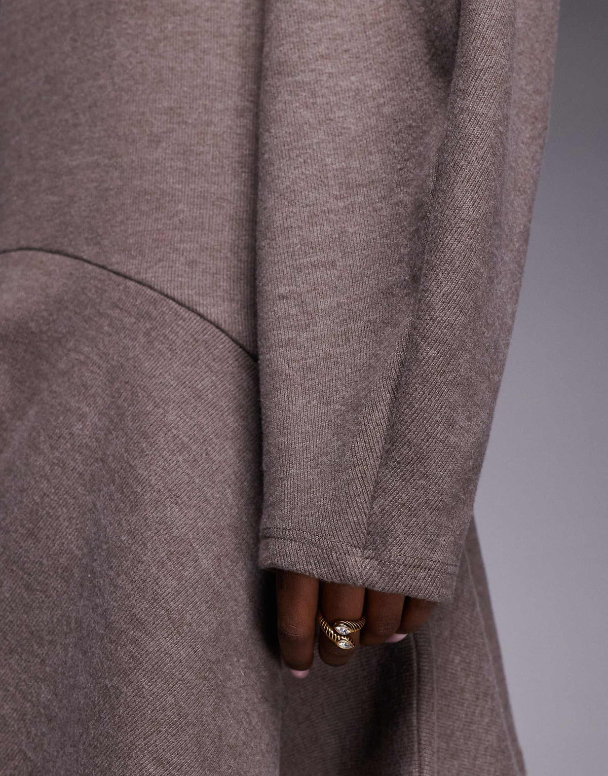 ASOS DESIGN supersoft cocoon long sleeve peplum mini dress in brown