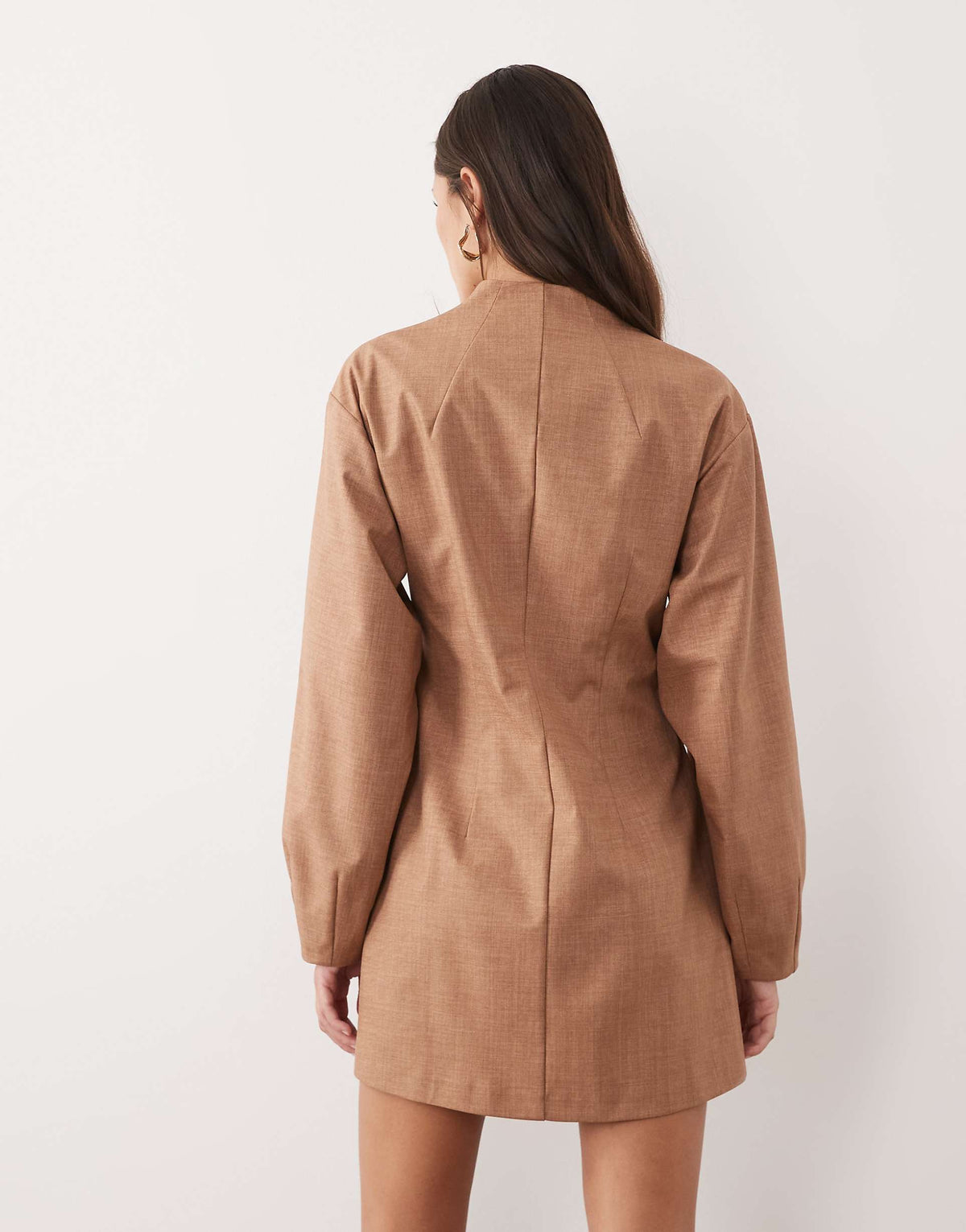 ASOS DESIGN pleated waist detail structured blazer dress in beige