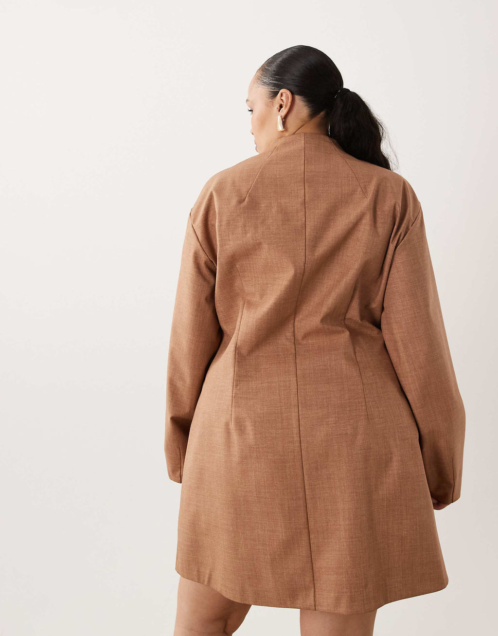 ASOS DESIGN Curve pleat waist detail structured mini blazer dress in beige