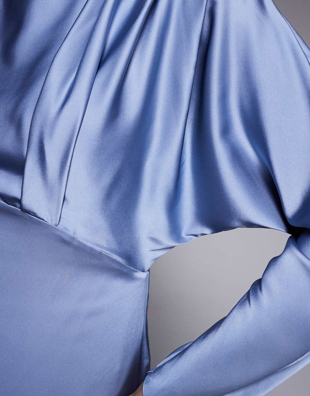 TFNC satin high neck tuck detail maxi dress in dusty blue