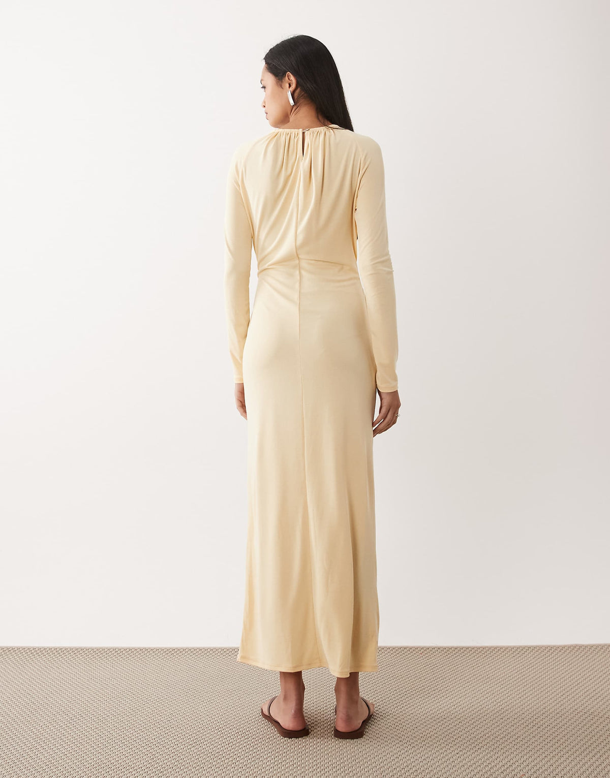 ASOS DESIGN modal long sleeve maxi dress with ruching details in buttermilk