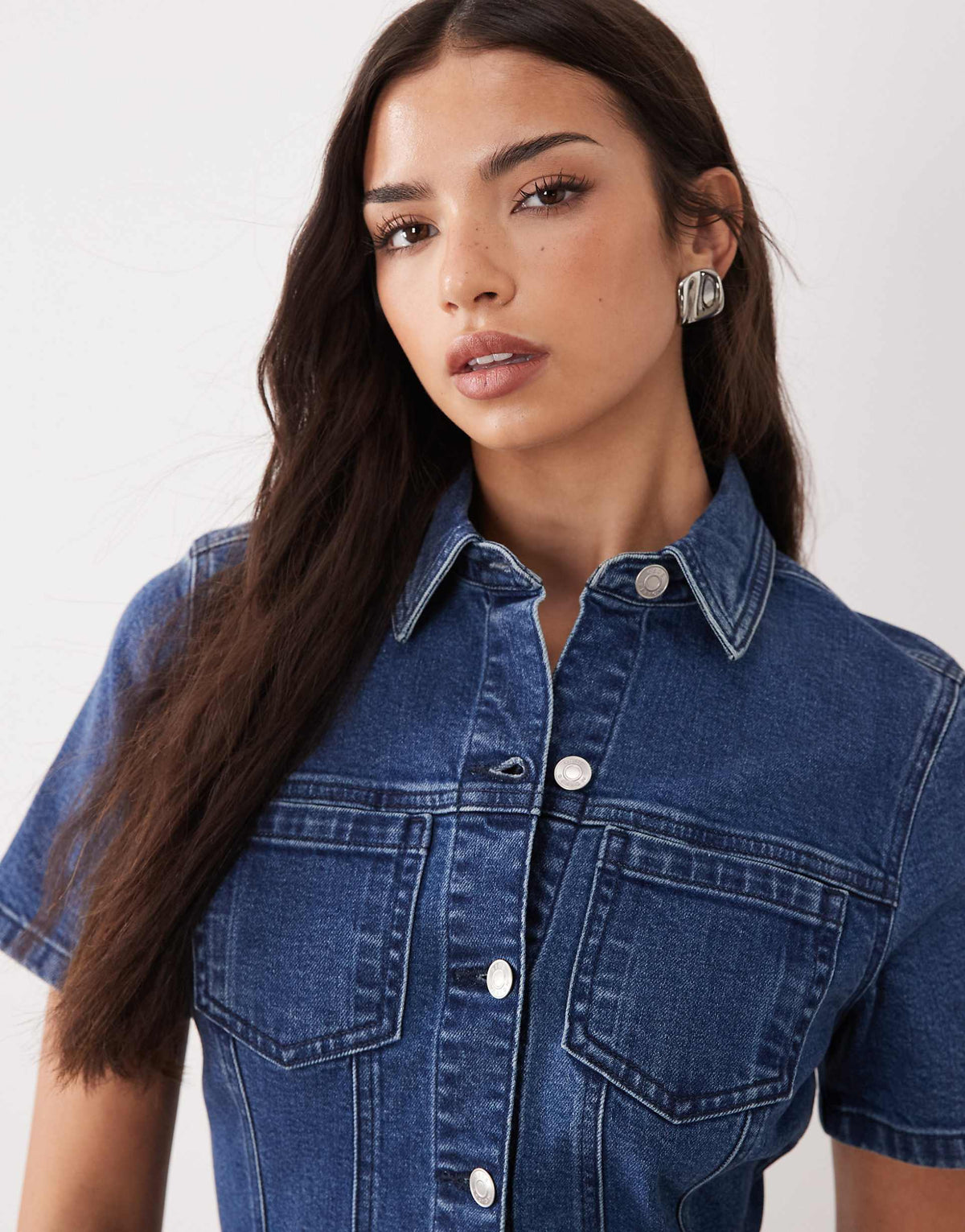 ASOS DESIGN denim fitted mini shirt dress in rich blue