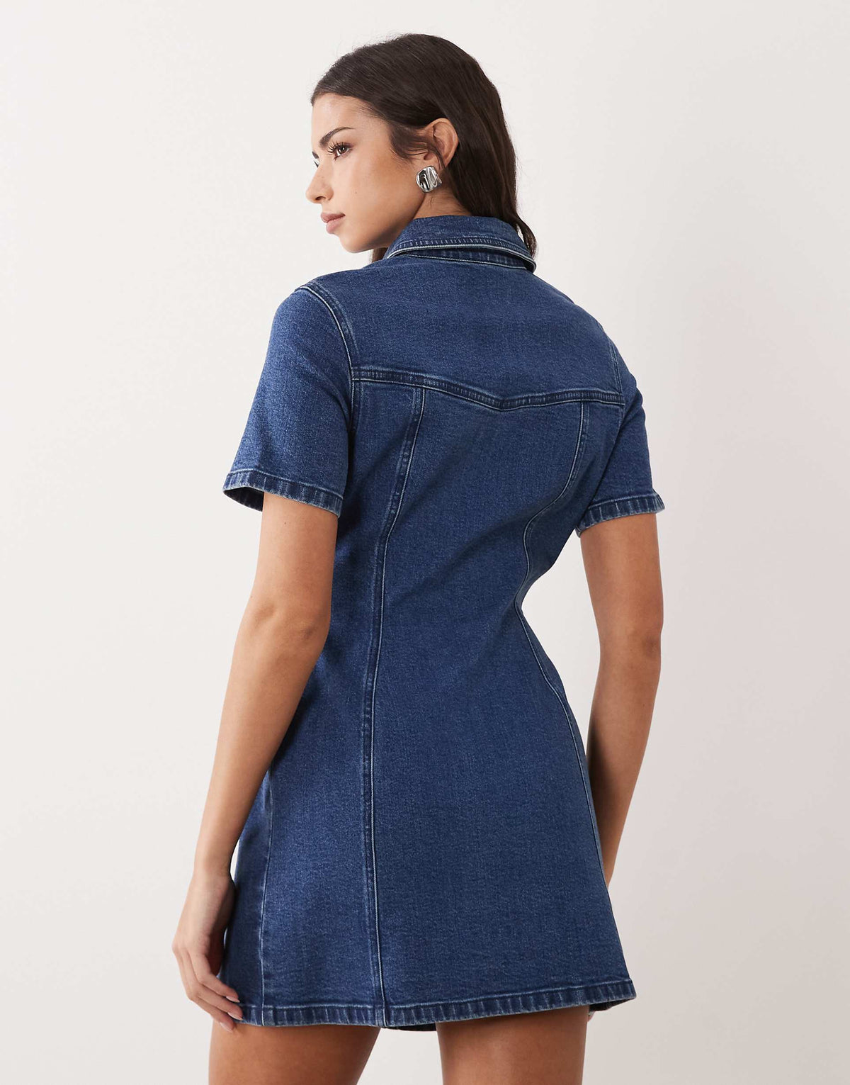 ASOS DESIGN denim fitted mini shirt dress in rich blue