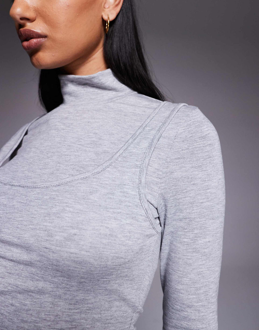 ASOS DESIGN long sleeve double layer handkerchief hem midi dress in heather gray