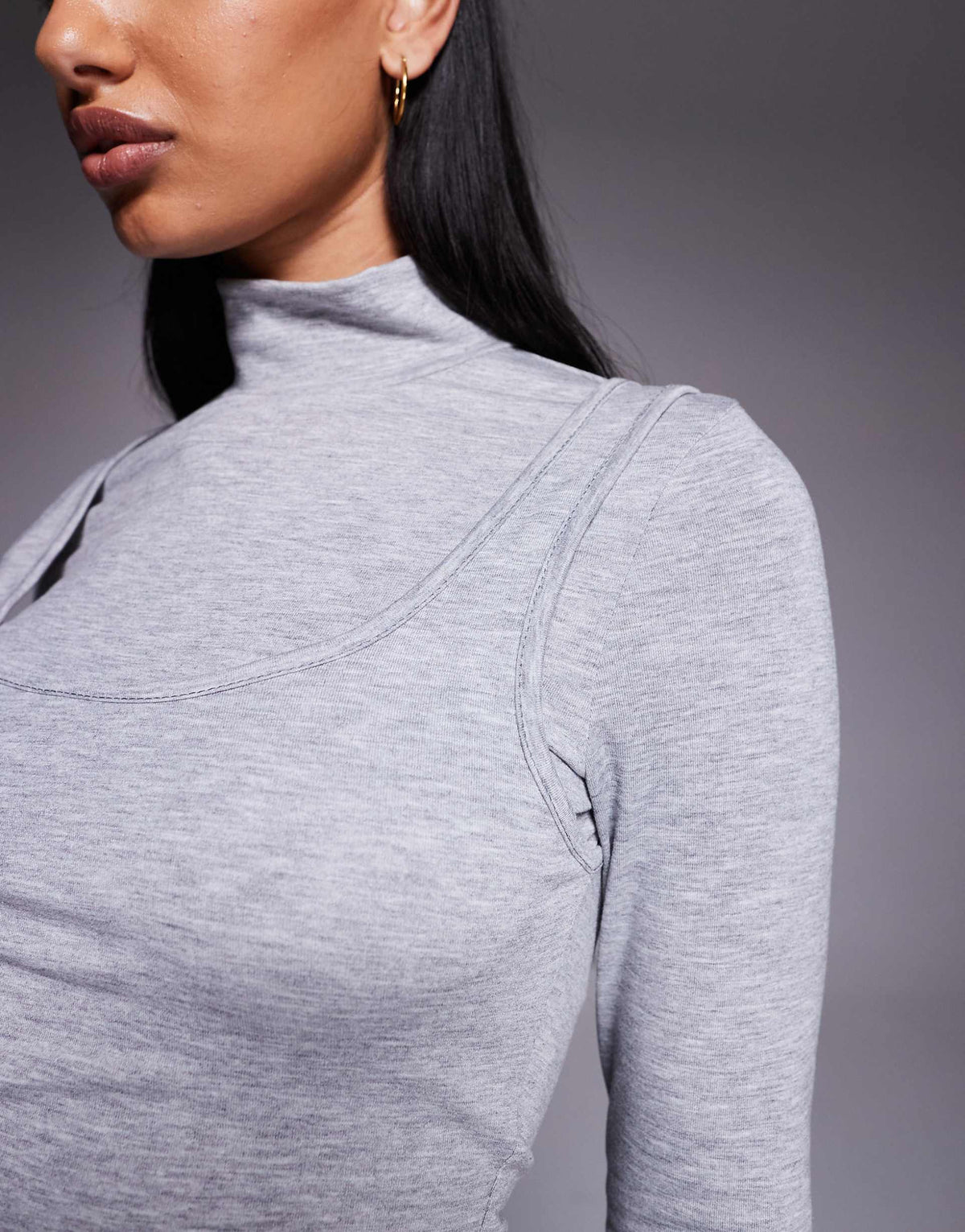ASOS DESIGN long sleeve double layer handkerchief hem midi dress in heather gray