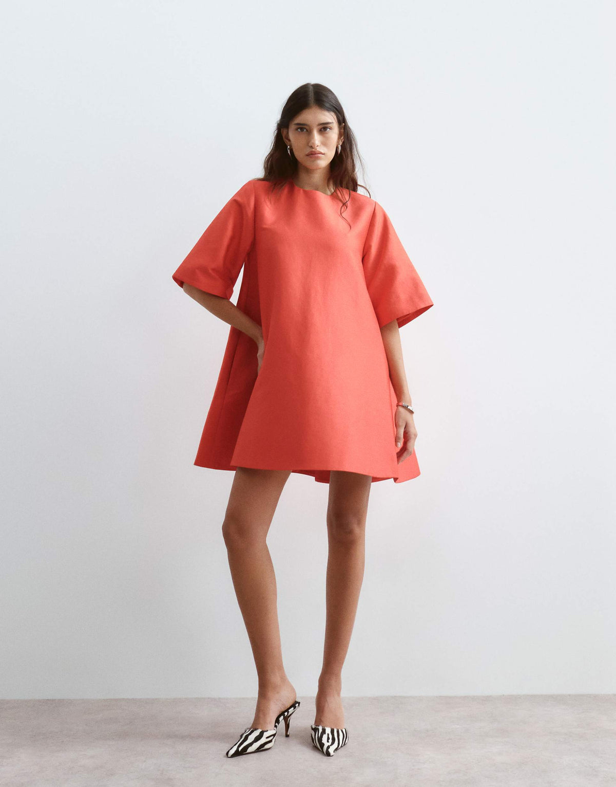 ARRANGE premium full skirted mini dress in red