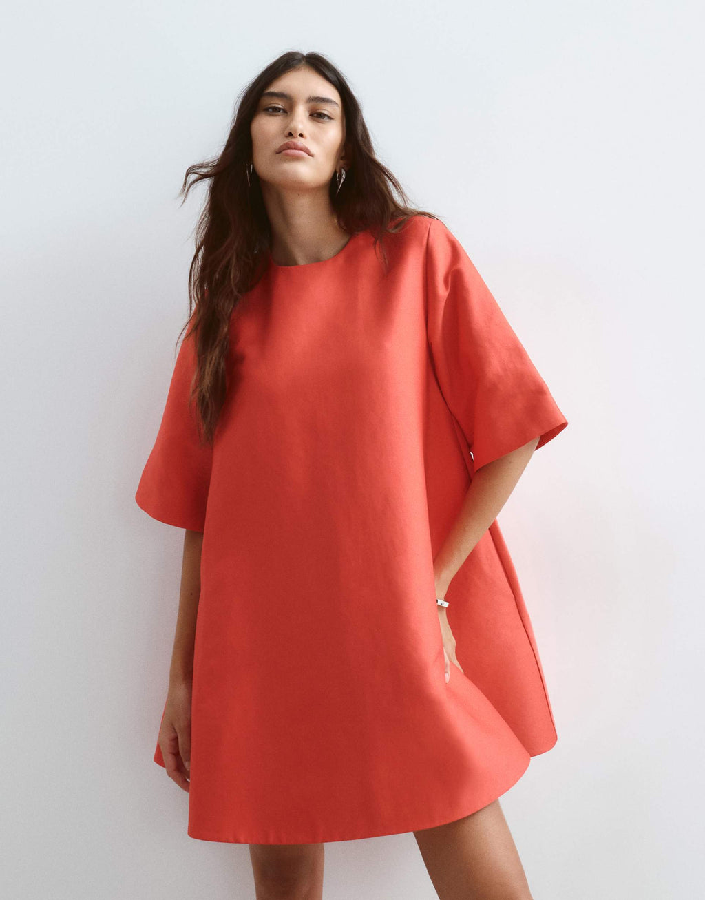 ARRANGE premium full skirted mini dress in red