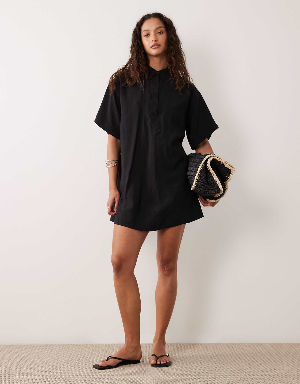 ASOS DESIGN performance fabric relaxed short sleeve mini dress in black
