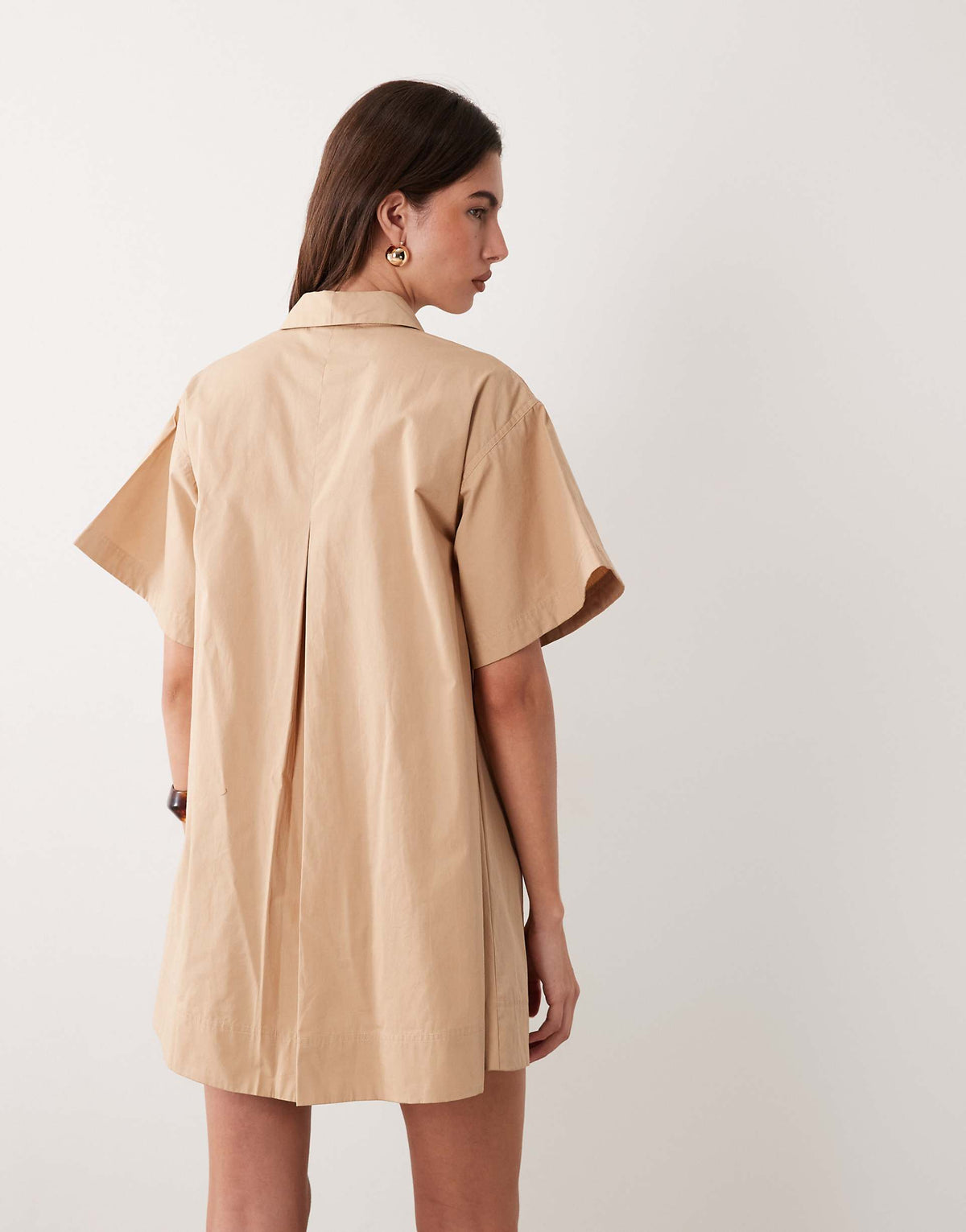 ASOS DESIGN relaxed short sleeve poplin mini dress in tan