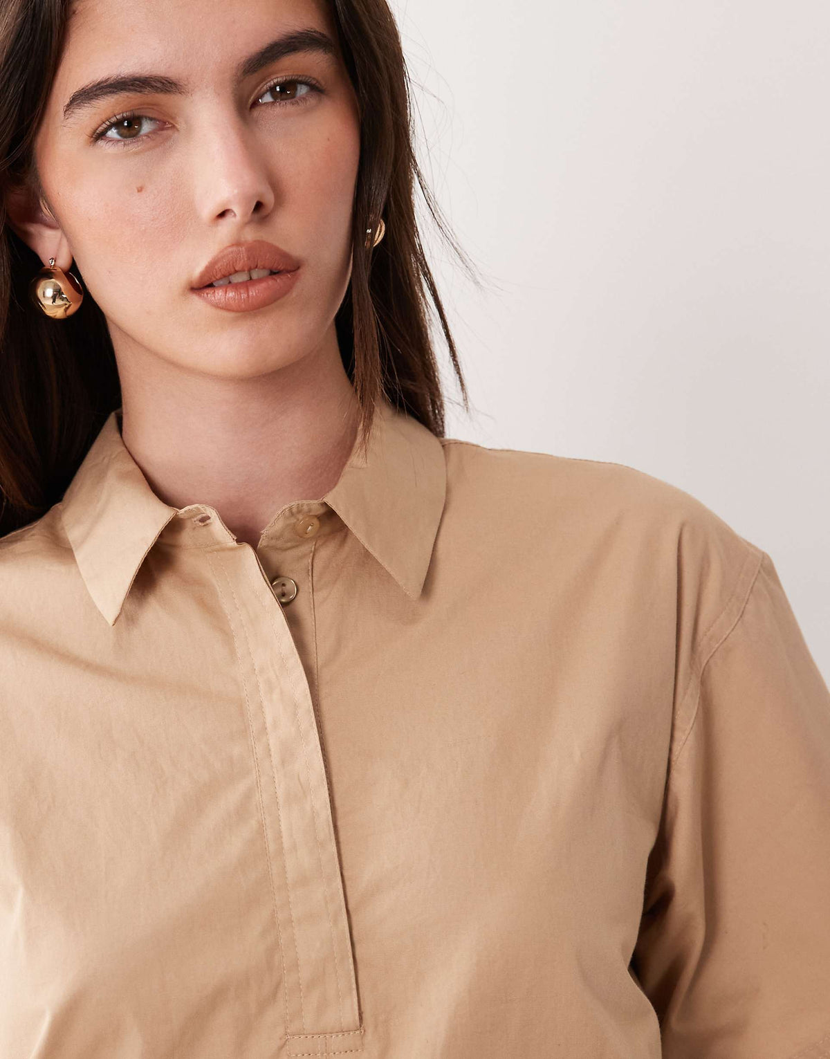 ASOS DESIGN relaxed short sleeve poplin mini dress in tan