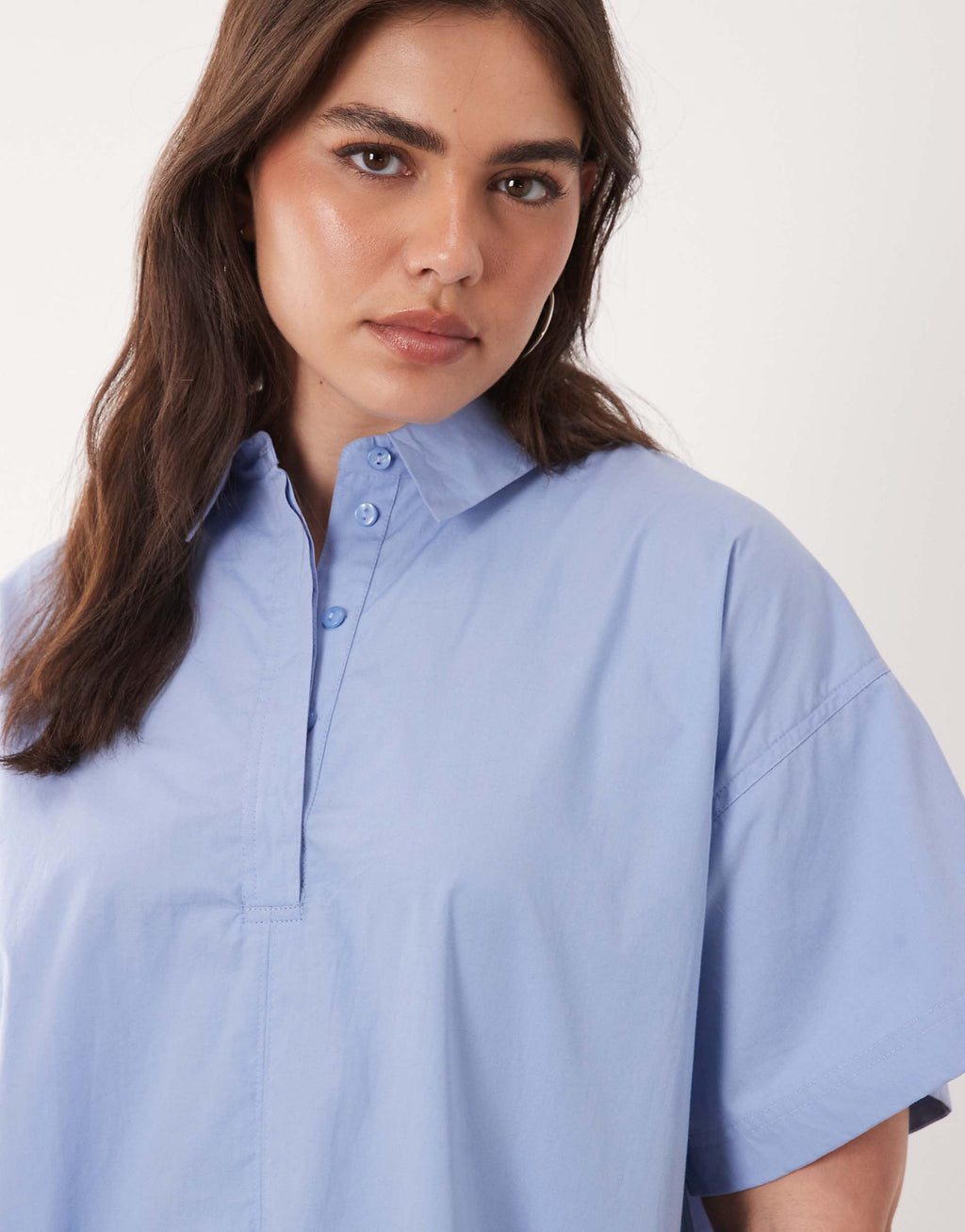 ASOS DESIGN Curve poplin relaxed short sleeve mini dress in dusky blue