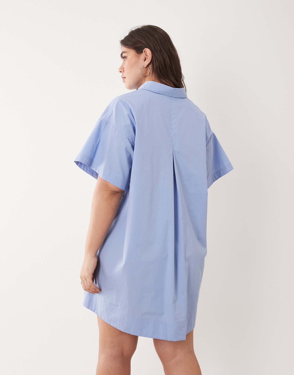 ASOS DESIGN Curve poplin relaxed short sleeve mini dress in dusky blue