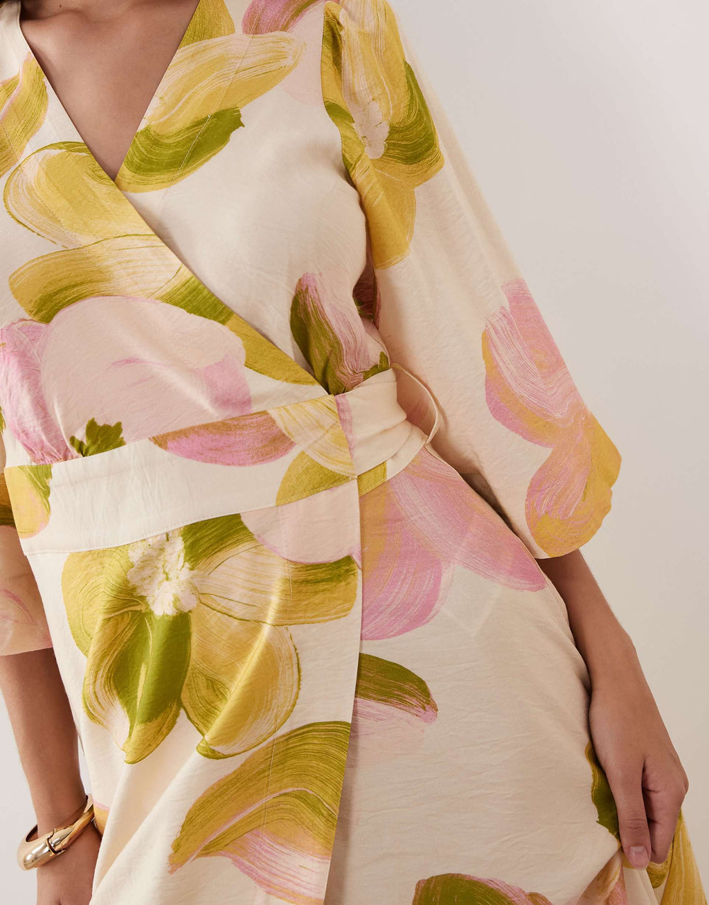 YAS ruffle sleeve wrap maxi dress in pastel floral print